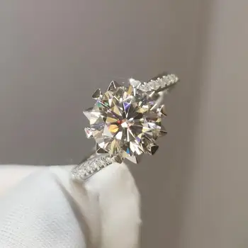 

Top Diamond D Color 1 Carat Moissanite Ring 925 Silver 18K White Gold Plated Briliant Cut Slim Waist Snowflake Gemstone Rings