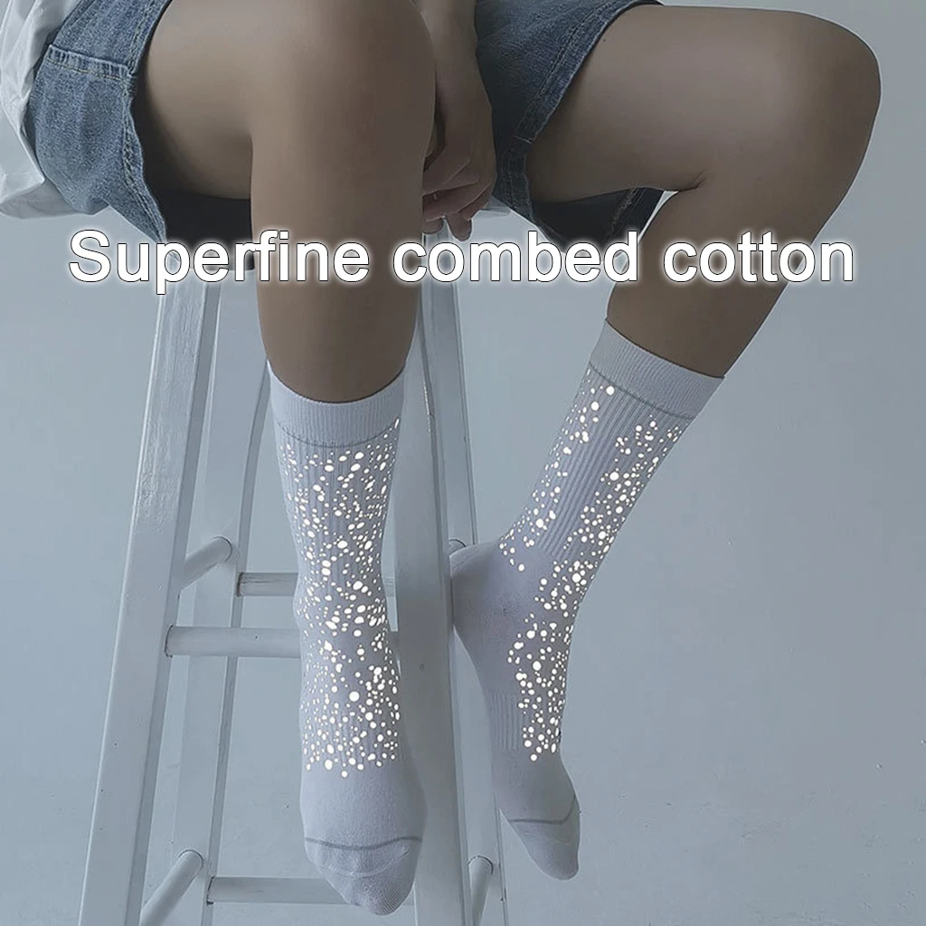 Women Mens Moisture Wicking Cotton Crew Socks Reflective Athletic Sports Work Boot Hiking Workout Training Socks