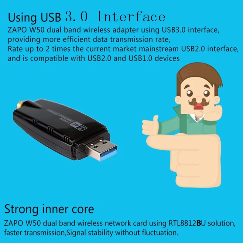 ZAPO 2,4G/5G WiFi USB 3,0 адаптер беспроводной AC 1200 Мбит сетевая карта с высоким коэффициентом усиления антенна Топ чип для всех систем Windows Linux