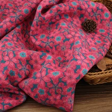 Качественная льняная ткань с красным цветком; tissu; сезон весна-осень; платье в стиле пэчворк