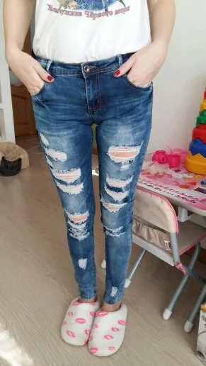 AliExpress EBay Европа и Америка бутик стрейч хлопок с дырками бойфренд карандаш узкие джинсы