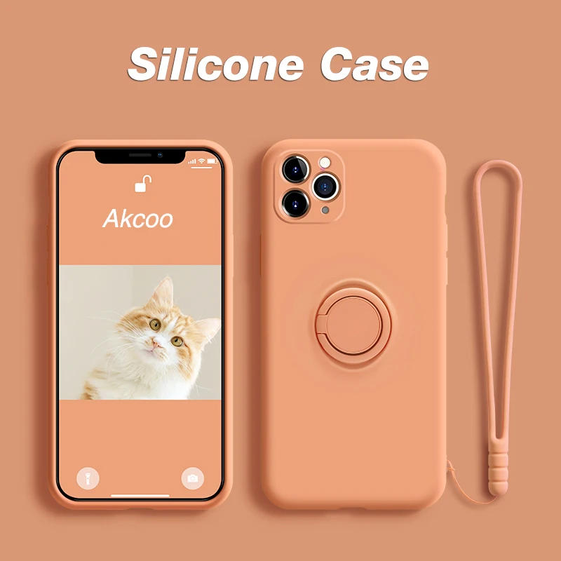 Akcoo for iPhone 11 Pro Max Silicone Cases no Logo with magnetic car holer stand bracker ring 6 7 8 Se XR XS | Мобильные телефоны и