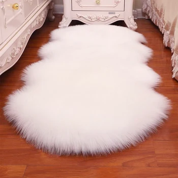 

Skin Fur Plain Fluffy Area Rugs Fur Artificial Sheepskin Hairy Carpet Rugs Washable Bedroom Faux Mat for Living Room Bedroom