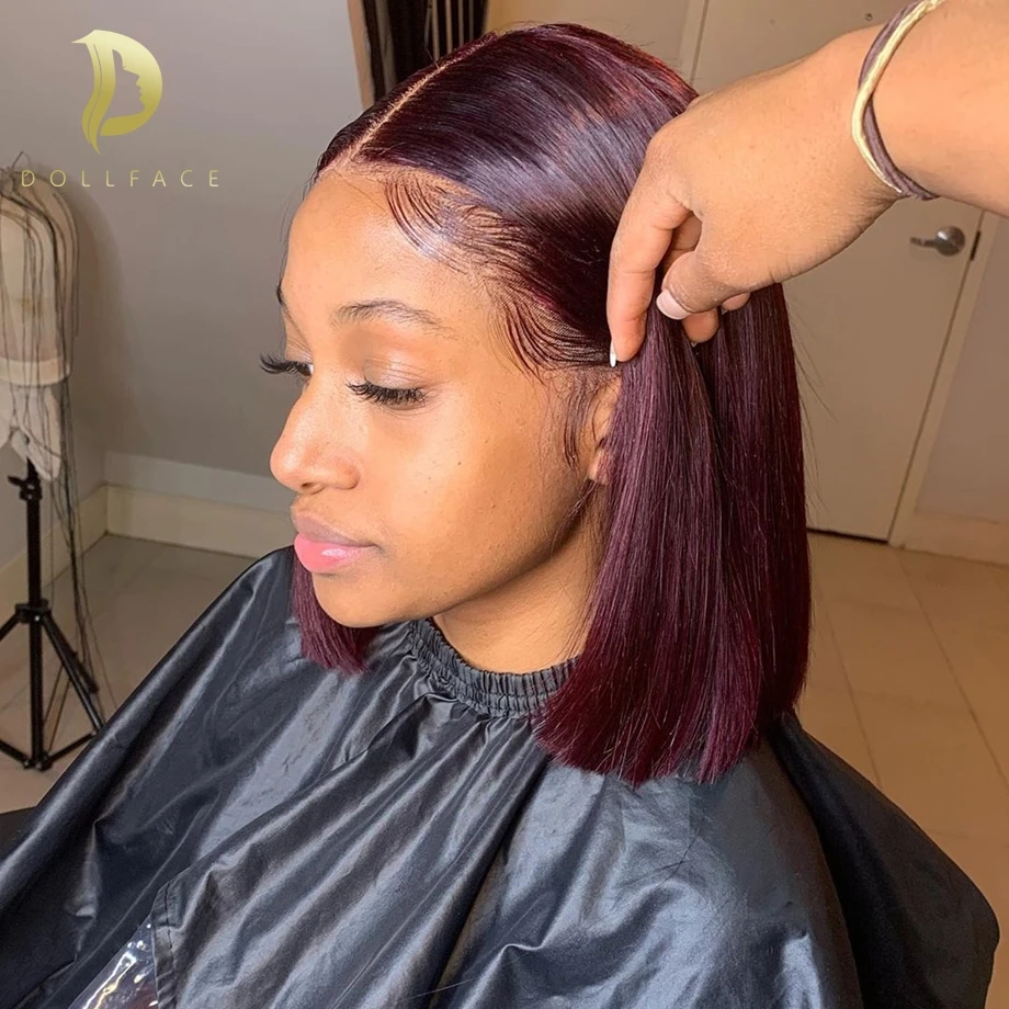 Mejor precio Pelucas de cabello humano brasileño remy para mujeres negras, peluca frontal de encaje 13x4, liso, color borgoña, Rubio, 613 bob corto nlKpaMwB0