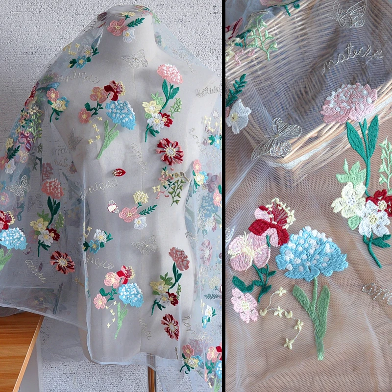 Бабочка цветок абрикосовая сетка вышивка тюль кружевная ткань Сделай Сам одежда