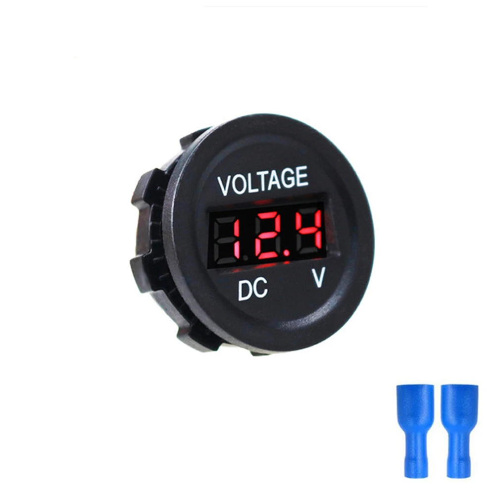 Digital Voltmeter Car Digital Gauge DC 5-48V Car Motorcycle Voltmeter Mini Digital Waterproof LED Panel Tester Display Round Volt Meter Gauge