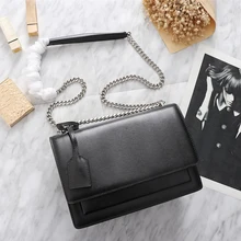 Модная роскошная кожаная женская сумка с серебряной цепочкой, Ретро сумка-мессенджер, сумки через плечо для женщин без коробки