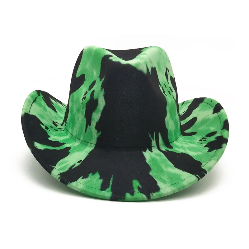 Cowboy hat fluorescent green fedora riding hat spots female summer 2021 new hip-hop retro curly cowboy hat Panama custom fedora hats