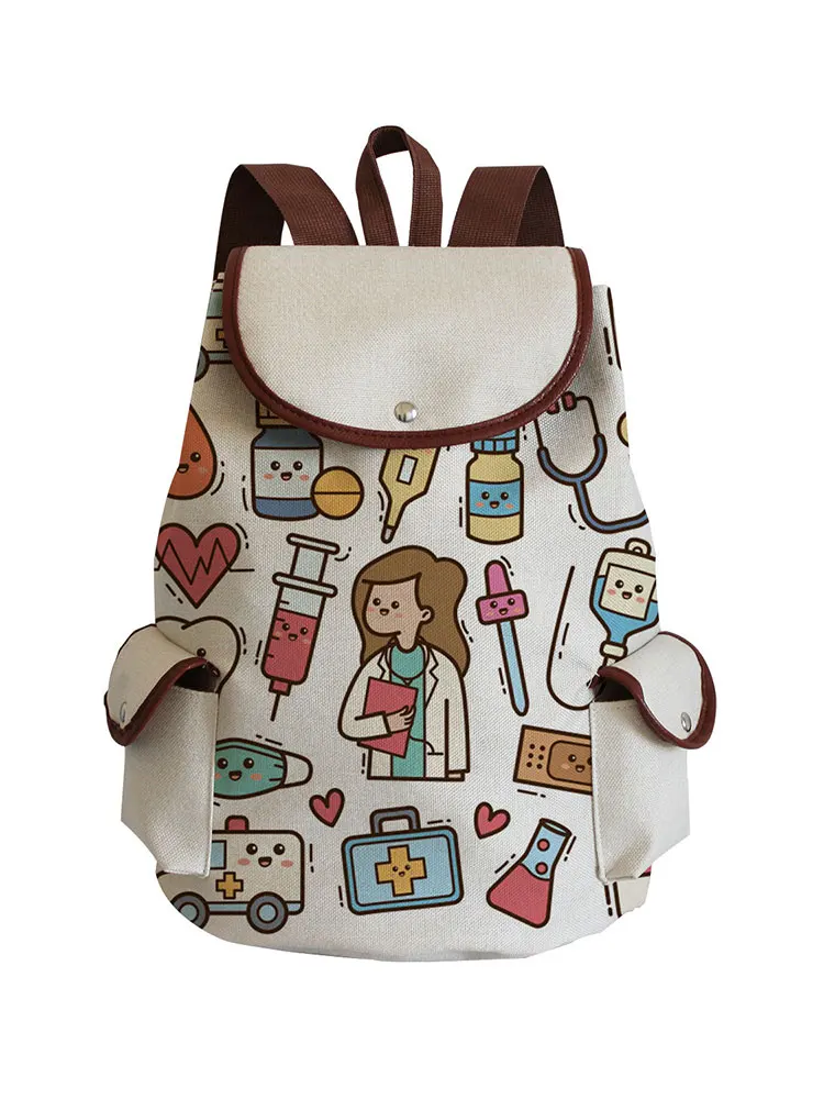 Nurse Printed Backpack Cartoon Girls School Bag For Teenager Drawstring Rucksack High Capacity Travel Women Book Bag Wholesale 