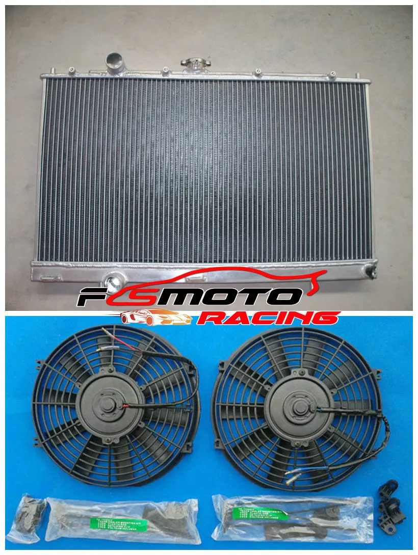 

For Mitsubishi Lancer Evolution Evo 4 5 6 IV V VI MT 4G63T CN9A CP9A 1996-2001 XLS LS Limited Sport 97 Aluminium Radiator&Fans