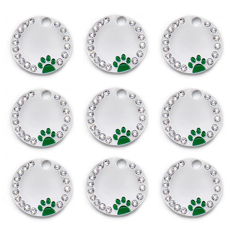 Wholesale Rhinestone Pawstrip Blank Dog ID Tag dog tags necklace Paw Puppy Dog Collar Pendant Customized Dog Tag Collar Cat Tags 