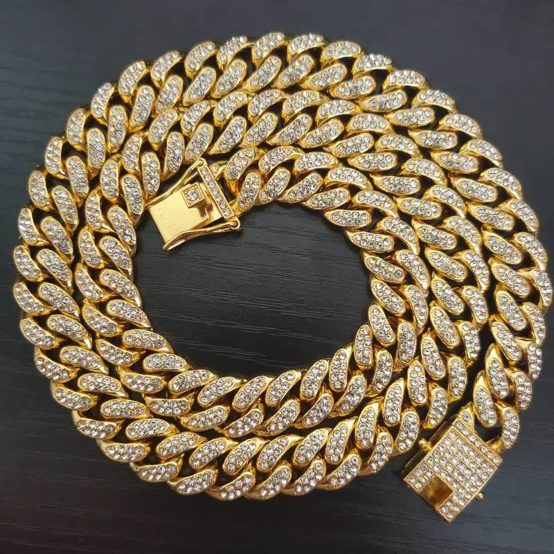 AAA Rhinestone Iced Out Miami Cuban Link Chain Necklace Bracelet Set For Men's Chains Hip Hop Jewelry On The Neck Friends Gift |