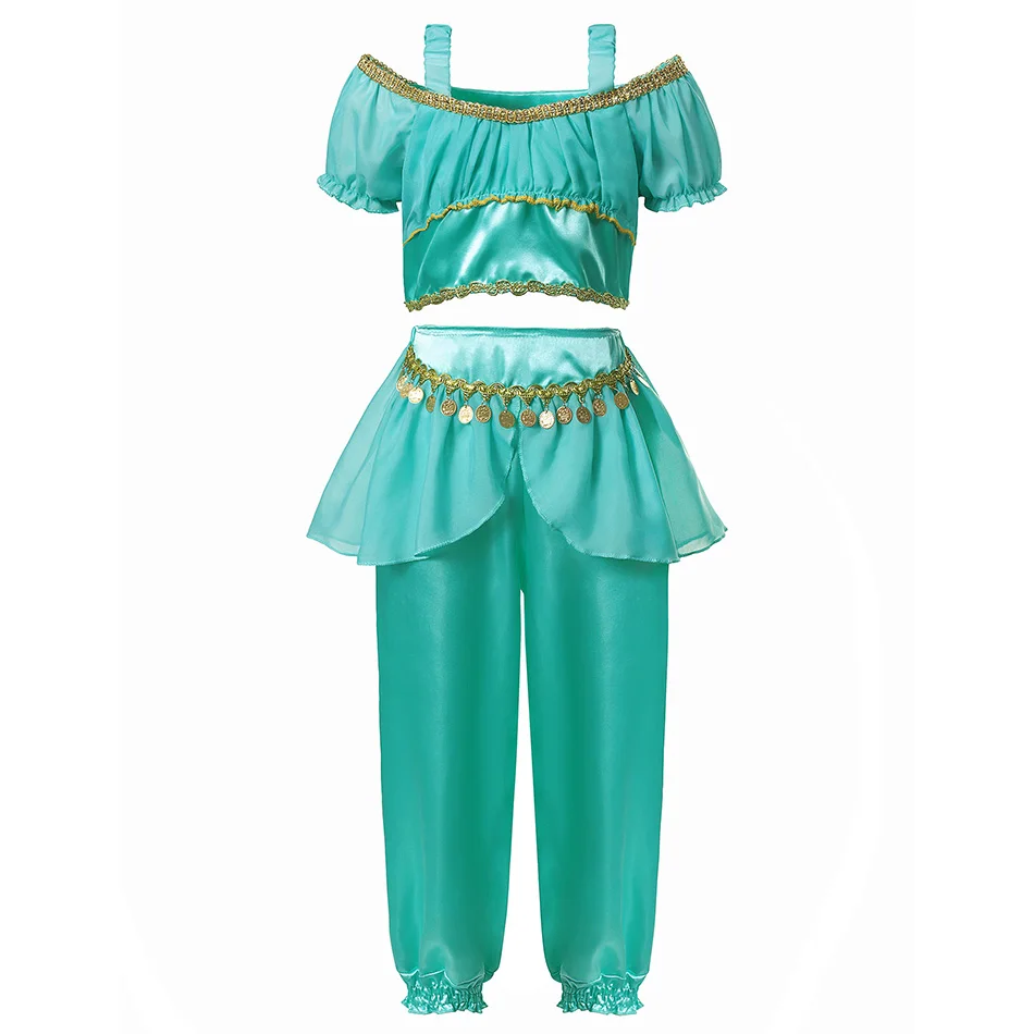 Girls Jasmine Dress Up Clothes Kids Carnival Party Supplies Children Aladdin Blue Green Princess Fancy Girl Birthday Costume born baby dress Dresses