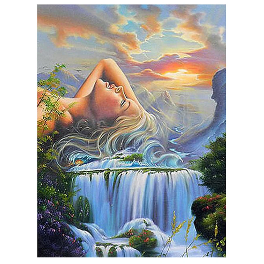 DIY-Diamond-Embroidery-waterfall-woman-Diamond-Painting-Landscape-Cross-Stitch-Full-Needlework-Home-Decor-square-Round