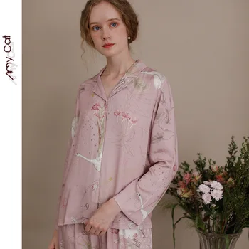 

Autumn Satin Pajamas Long Sleeve Pants Pijama Mujer Clock Printing Leisure Sleepwear Viscose Home Luxury Sexy Clothes 2 Piece