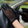 Guantes de encaje para mujer, de dedo completo, diseño de tela de araña, Anti-UV, color negro ► Foto 3/5