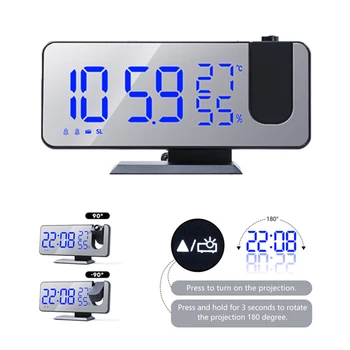 

LED Digital Alarm Clock Projection Electronic Alarm Clock Mirror With Temperature/humidity Display Snooze Function Desk Clock