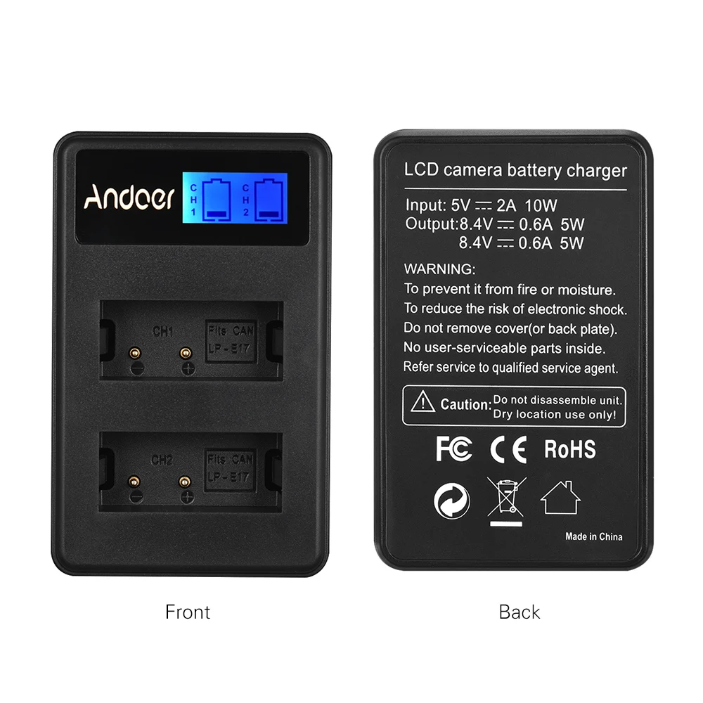 Andoer lcd 2-LPE17 двухканальный USB вход ЖК-дисплей Камера зарядное устройство для Canon LP-E17 EOS M3 5 6 77D 800D 750D 760D 200D