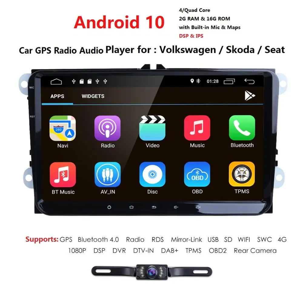 

Hizpo Two Din Car Multimedia Player Android 10 Auto Radio For Skoda/Seat/Volkswagen/V W/Passat /POLO/GOLF DVR GPS