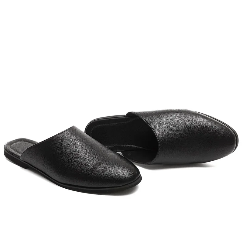 TOSJC Fashion Men Pu Leather Slippers Outdoor Half Loafers Lightweight Half Shoes Breathable Mules for Man Summer Casual Sandals