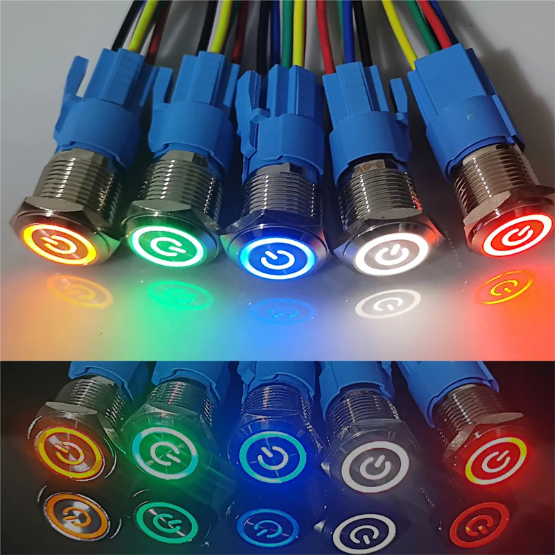 

16mm Self-Locking/Self recovery Waterproof Metal Push LED light Button Switch 3V 5V 6V 12V 24V 110V 220V Red Blue Green Yellow