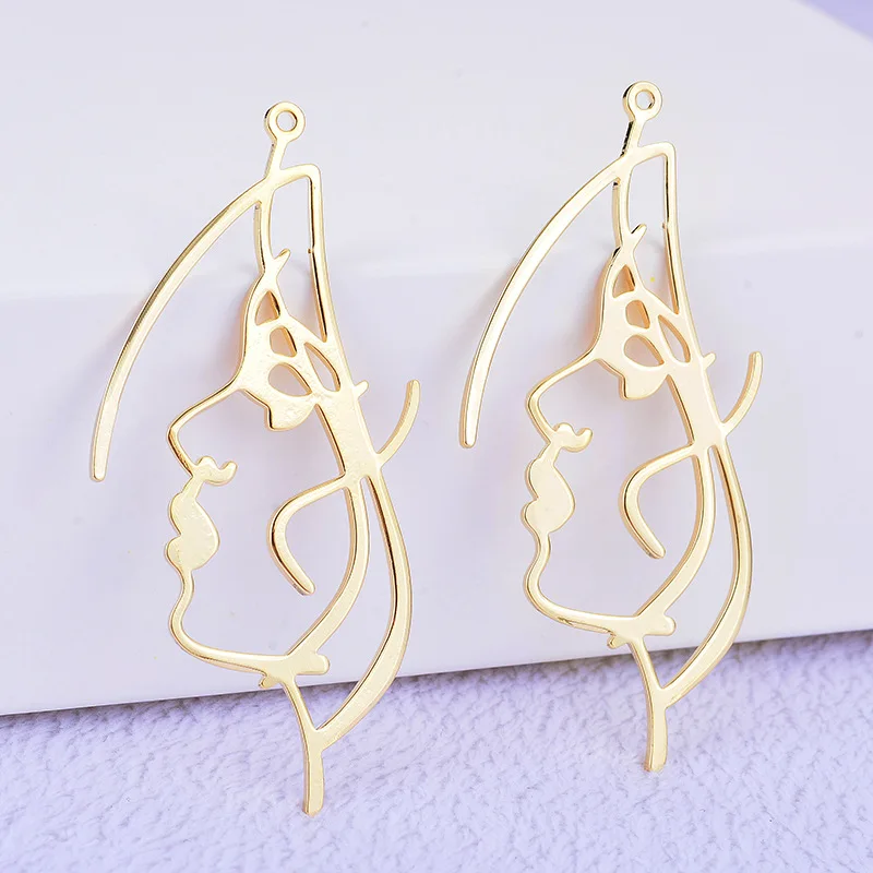 

(271) 6PCS 25x50MM 24K Gold Color Plated Brass Face Charms Pendants High Quality DIY Jewelry Making Findings