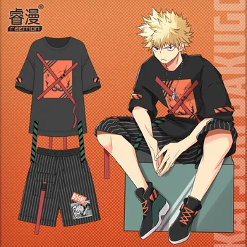 

Anime My Hero Academia Bakugou Katsuki T-shirt Street Style Shorts Clothing Unisex Summer Wear Animation Around Cosplay Costume