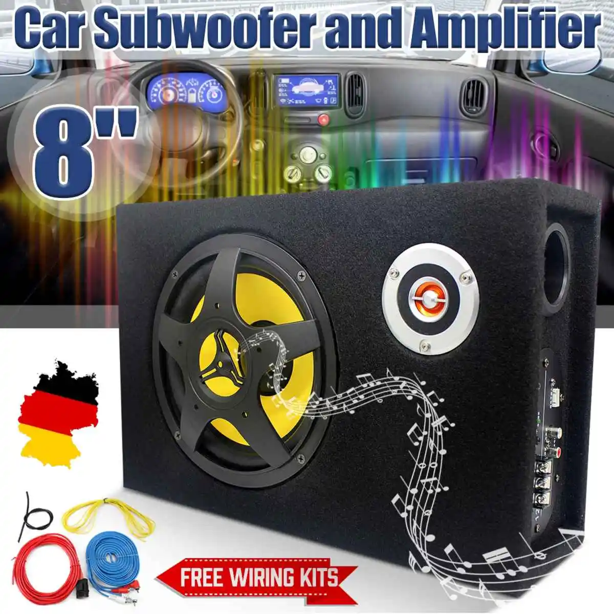 

8Inch 480W Car Audio Subwoofer Car Audio Slim Under Seat Active Subwoofer Bass Amplifier Speaker Car Amplifier Subwoofers Woofer
