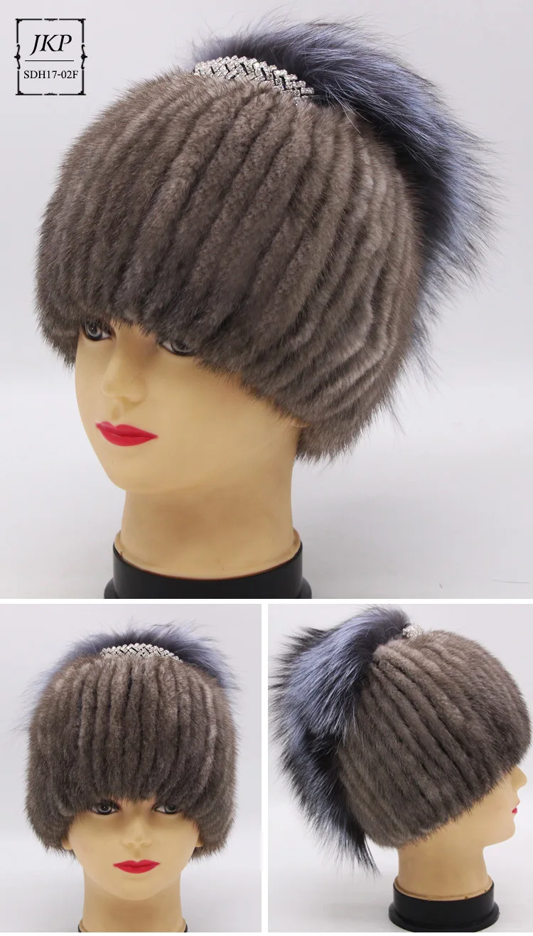 020120 новые модные популярные зимние аксессуары для женщин Skullies& Beanies Регулируемая основа вязаная шапка из меха норки и лисы