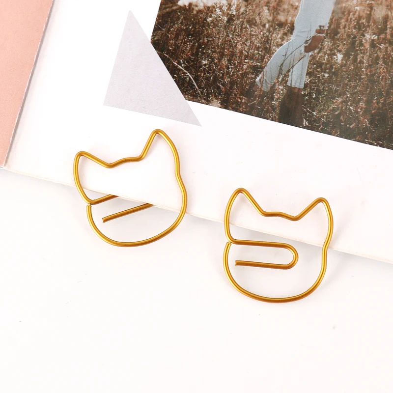 Gold Paper Clip Simple Cat Modeling Metal Bookmark Cute Cartoon Decorative Paper Clip Paper Clips Paperclips Office Supplies