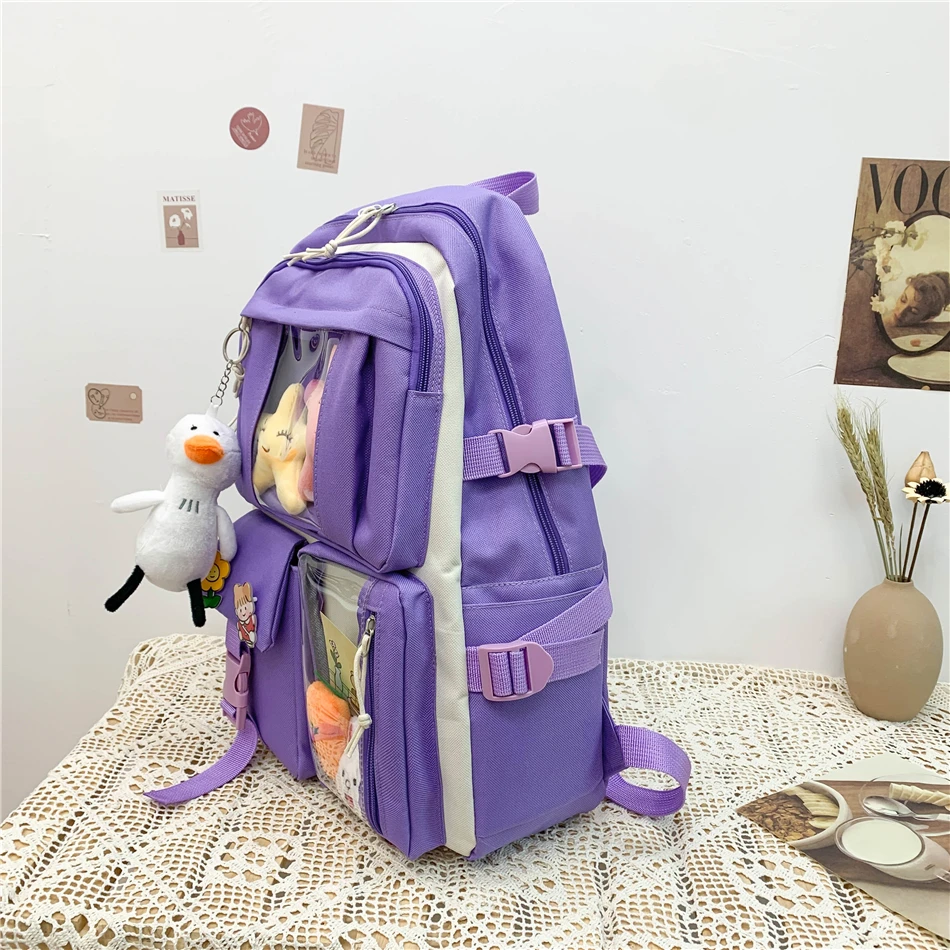 4 Piece Set of High Quality Solid Color Women's Backpack Transparent Waterproof Nylon School Bag for School Teenagers Girls Sac