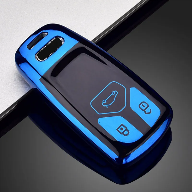 blue-B Высокое качество ключ чехол для Audi a4La6l a8l a5 q5 a7 a6l a7 a8 a8L A4L TT TTS Q7 A5 Q5L 2018TPU полное покрытие для автомобильных ключей чехол - Название цвета: blue-B