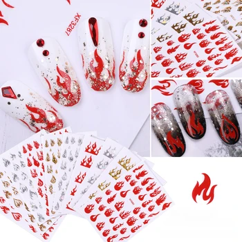 

Flame Stickers On Nails Colorful 3D Fire Design Nail Art Transfer Sticker Water Slide Nail Art Decals Decorations For Nail Art
