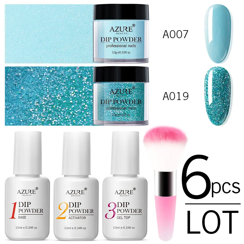 10 AZURE BEAUTY, 6 шт./лот, розовый цвет, градиентный цвет, голограмма, пудра для нейл-арта, Базовое покрытие, топ, гель для ногтей, система Dip, пудра, наборы - Цвет: 10