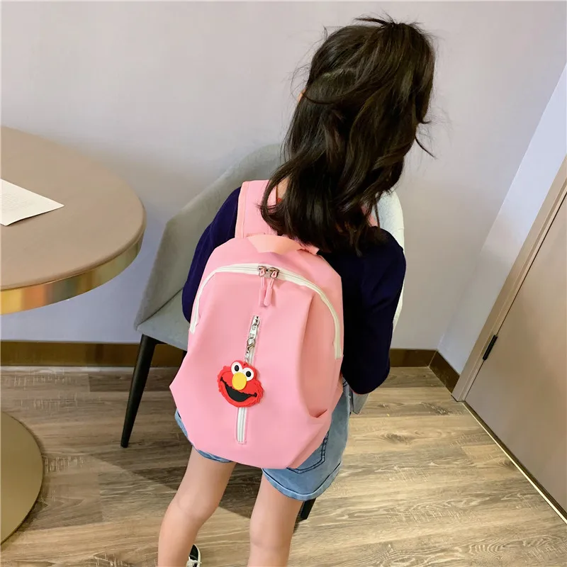 

New Style Korean Style Solid Color Nylon Canvas Children Men And Women Children Sesame Street Pendant Small Backpack Small Bookb