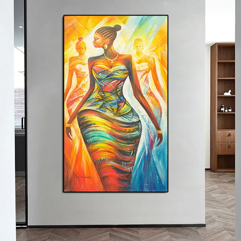 

African Women Art African American Women Wall Art Fashion Women Portrait Canvas Girl Room Decor Living Room Decoration Cuadros