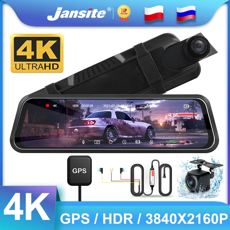 Jansite 10&quot 4K Car DVR Video Recorders Mirror Touch Screen Time-lapse 3840X2160P Dashcam Registrars Waterproof Rear Camera | Автомобили