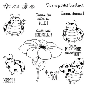

French Stamp Ladybird Flowers Clear Silicone Stamps Stencils for DIY Scrapbooking Die Cuts Papers Cards craft dies