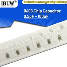 100PCS 0603 SMD Chip Capacitor Cerâmico Multicamadas 0.5pF - 22uF 10pF 22pF 100pF 1nF 10nF 15nF 10 1 100nF 0.1uF 2.2uf 4.7uF uF