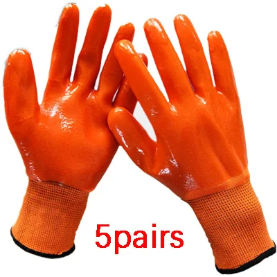 5/12 пар рабочих защитных перчаток ПВХ Толстые Матовые перчатки для строительной площадки водонепроницаемые Нескользящие износостойкие защитные перчатки - Цвет: PVC-5pairs