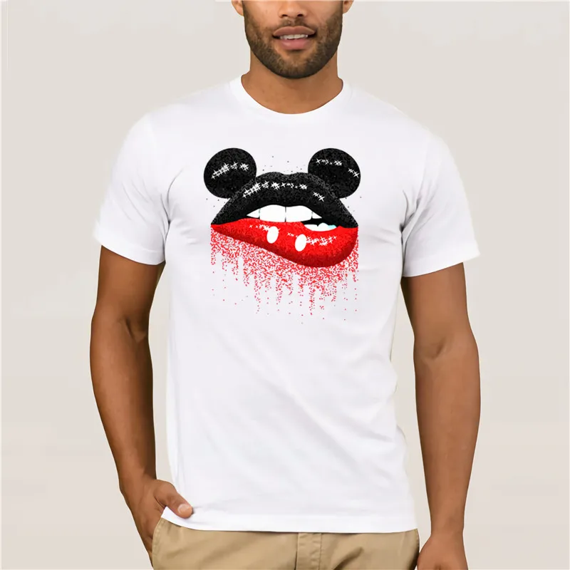 

2019 Mickey Mouse Lips Bite men t shirt Fashion Mens Short sleeve T Shirt