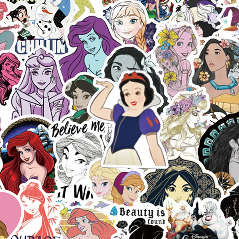 

100 Pcs Disney Princess Stickers Beautiful Waterproof Sticker for Car Luggage Suitcase Decor Toys for Children Computer Notebook