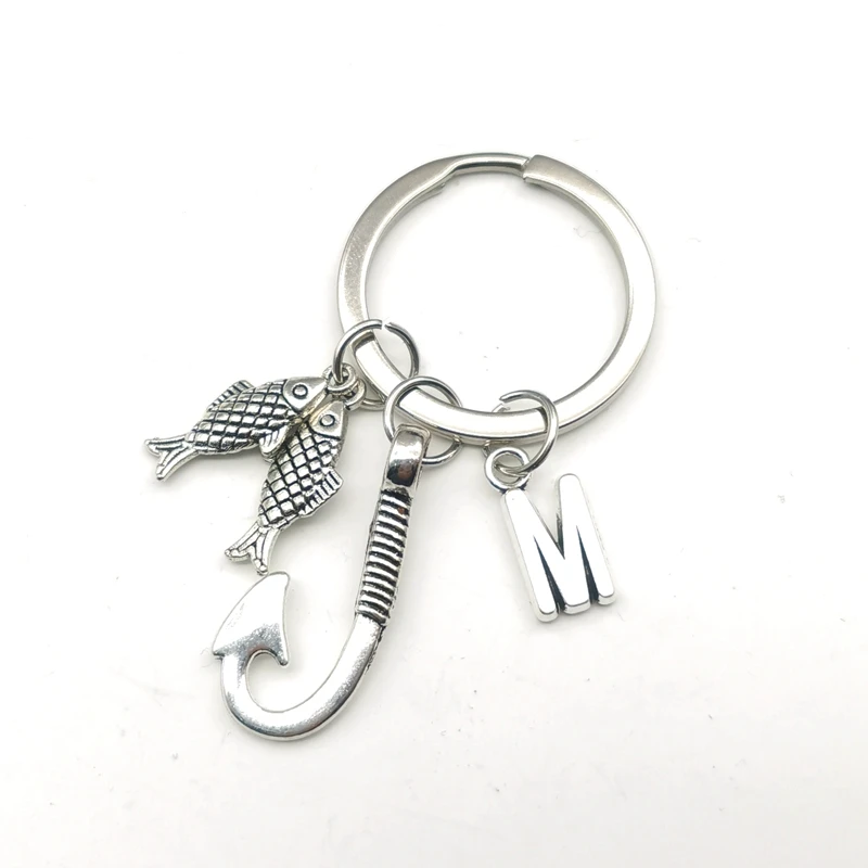 LLavero de pesca con pez y gancho, joyería de Color plateado, pescador, amo la llave colgante, pez, moda 2021