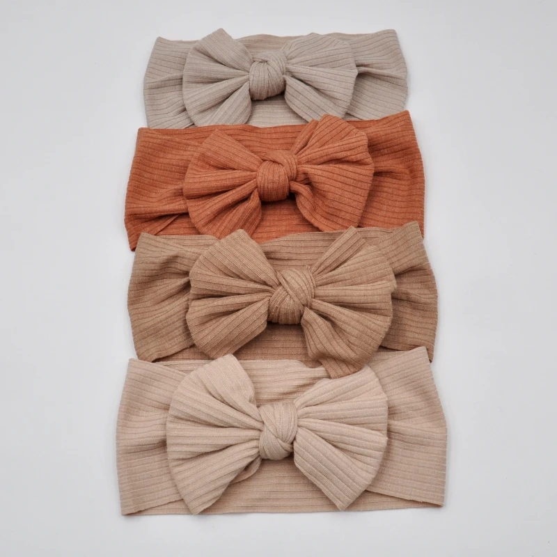 

4Pcs/Set Soft Bowknot Turban Ribbed Headband Handtied Bow Headwrap Newborn Shower Gift Infant Hair Accessory