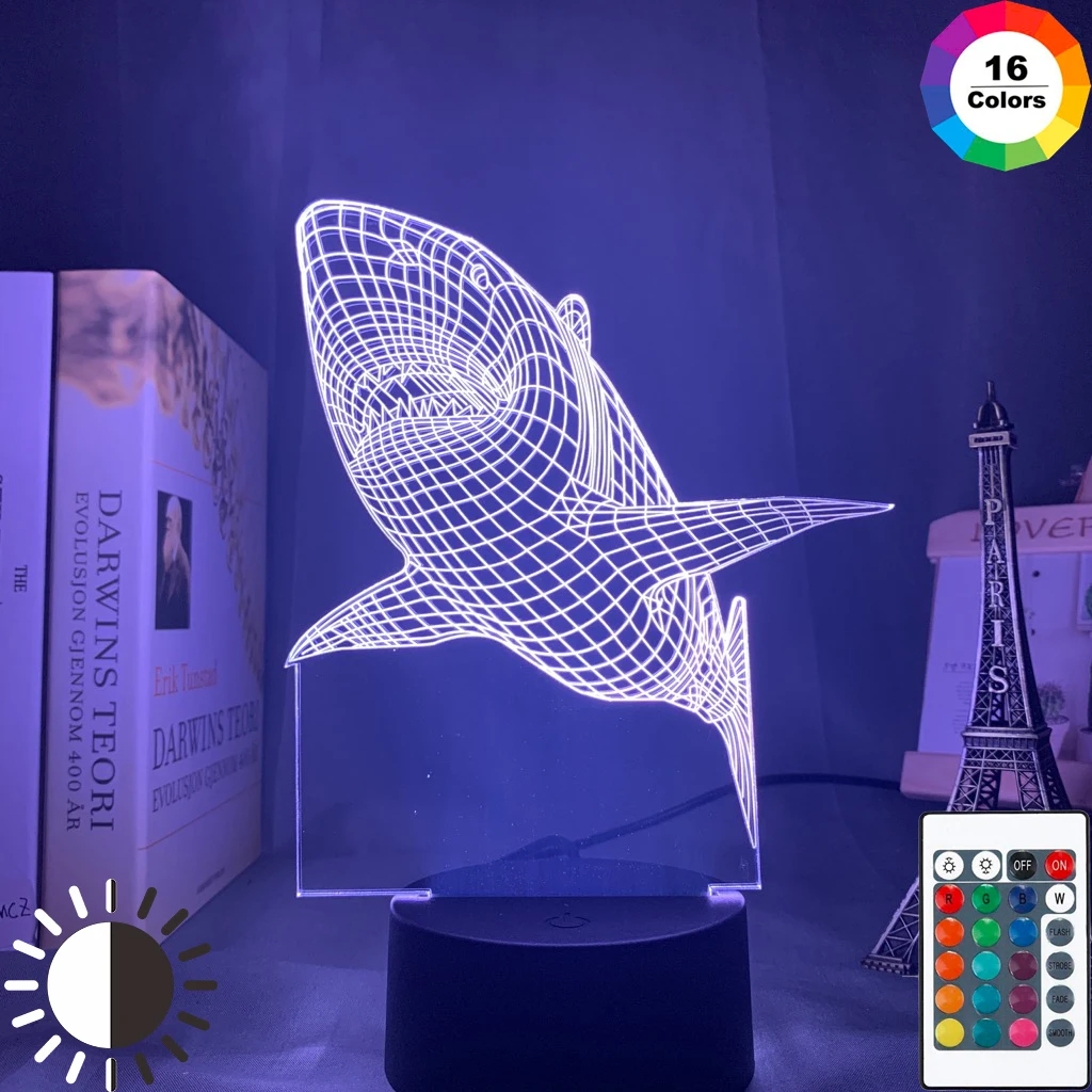 Животного 3d иллюзия лампы Акула акриловые детский ночной Светильник для работы