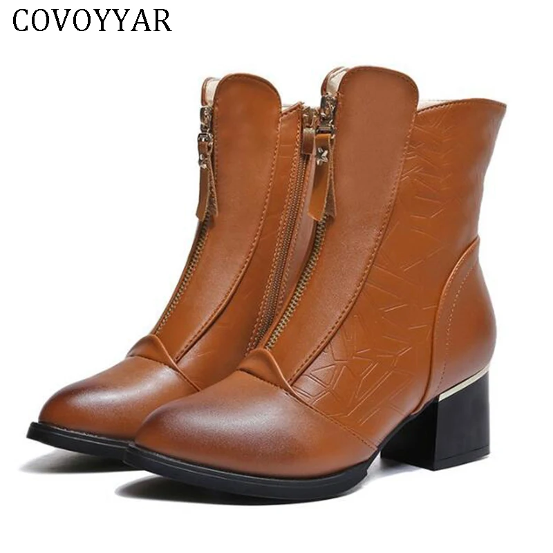 Женские ботинки covoyar черные/коричневые на блочном каблуке с острым носком осень