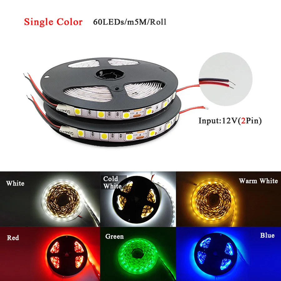 9 LED Strip 5050 DC12V 60LEDsm Flexible LED Light RGB RGBW 5050 LED Strip 300LEDs 5mlot (4)