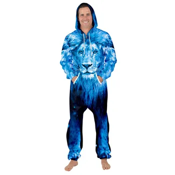 

Women Men Lion Man Clothing Unisex Long Sleeve Loose Casual Men Sweat Suit Set Christmas Romper Jumpsuit
