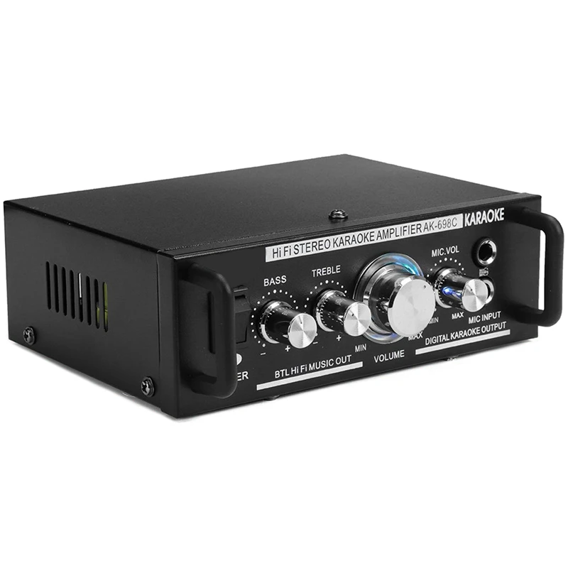 HOT-12V/220V 600W 2 Mic Stereo Speaker Mini Car Home Bass Power Amplifier HiFi MP3 Booster AK-698C EU Plug | - Цена: 