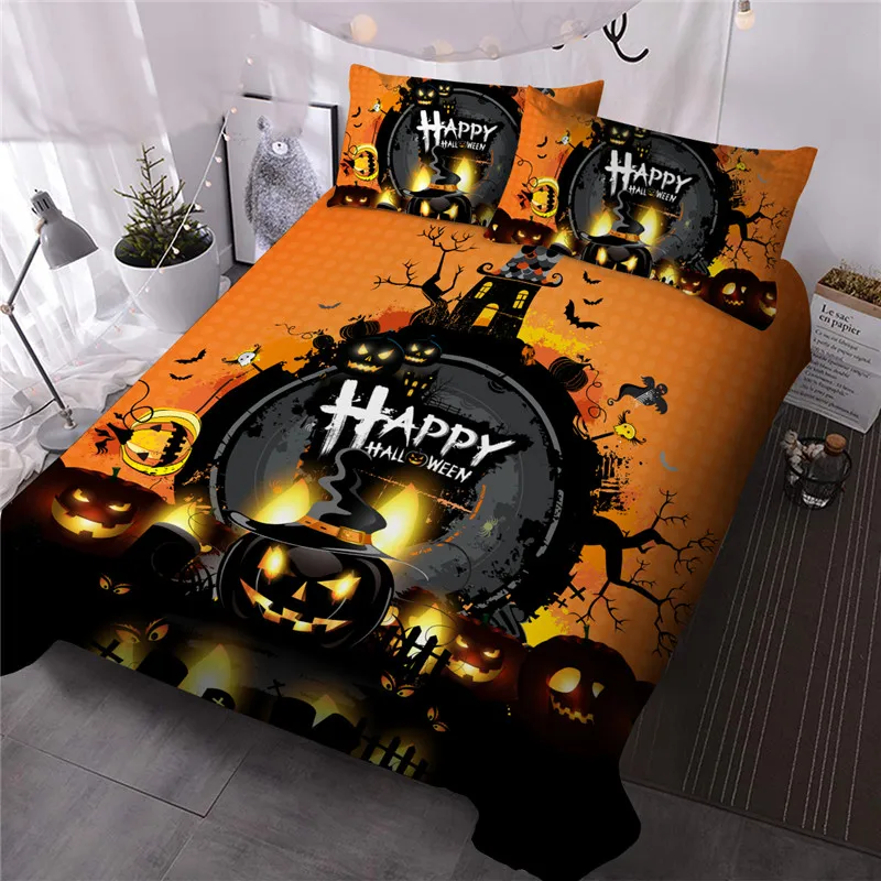 

4 Pcs Happy Halloween Bedding Sets Scary Ghost Bat Pumpkin Prin3D Duvet Cover Bedroom Quilt Cover Sheet Pillowcase Pillows